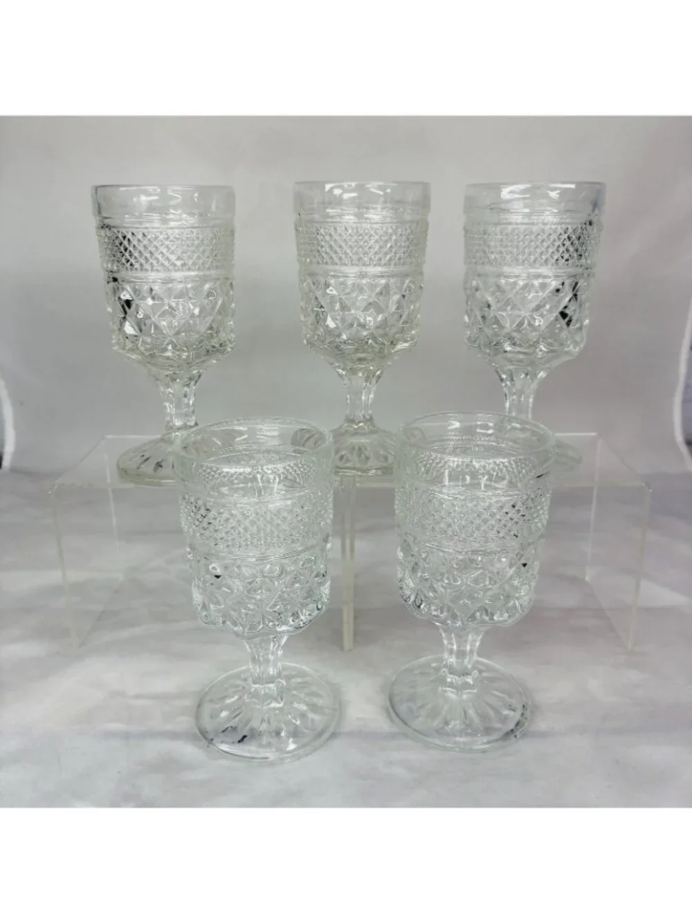 Anchor Hocking WEXFORD Clear Criss-Cross Design Claret Wine 6oz Glasses Set of 5